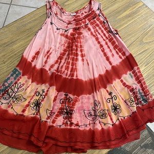 Women's embroidered Short Tie Dye Tank Dress/ Top/Cover-up